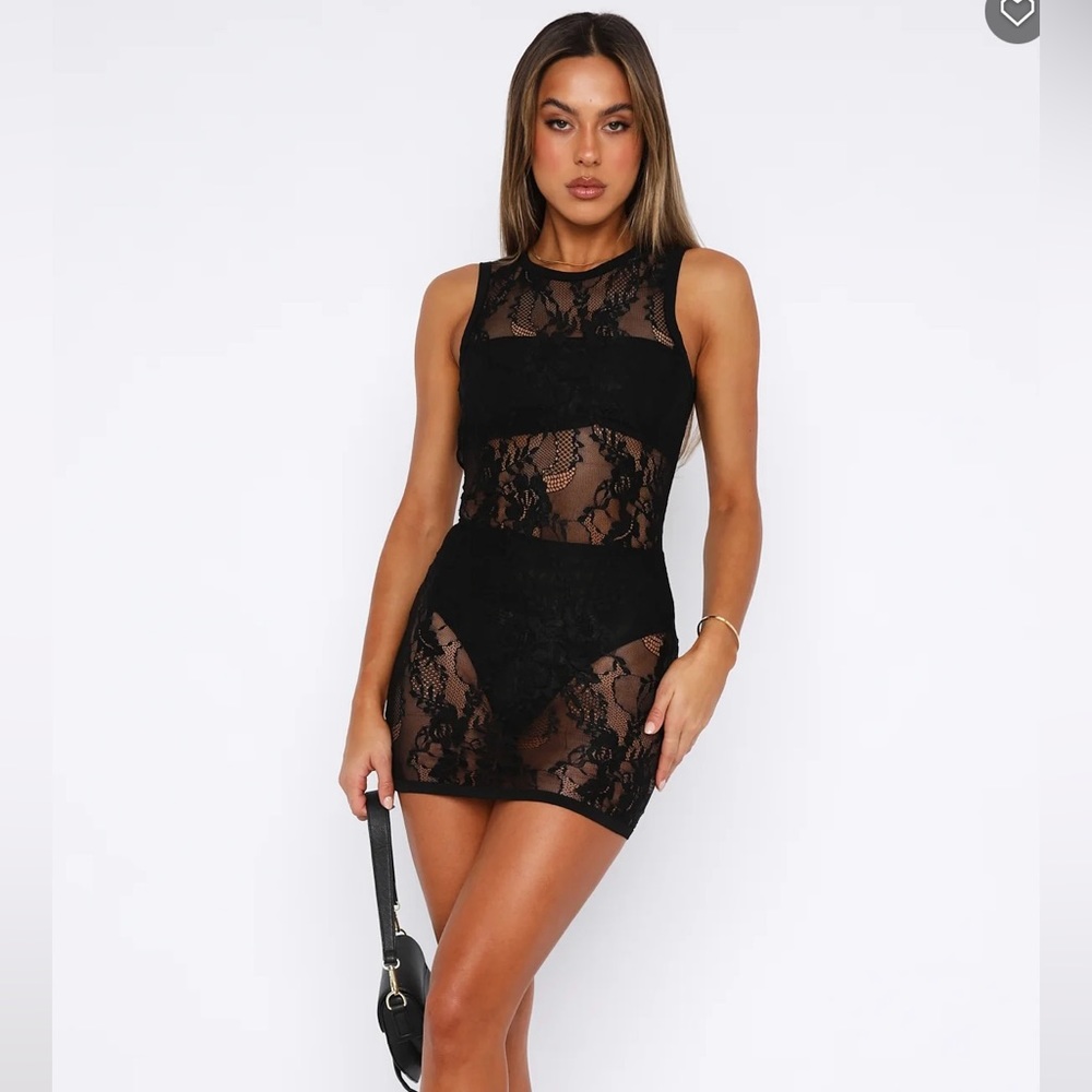 WHITE FOX Uncut Moments Lace Mini Dress Black